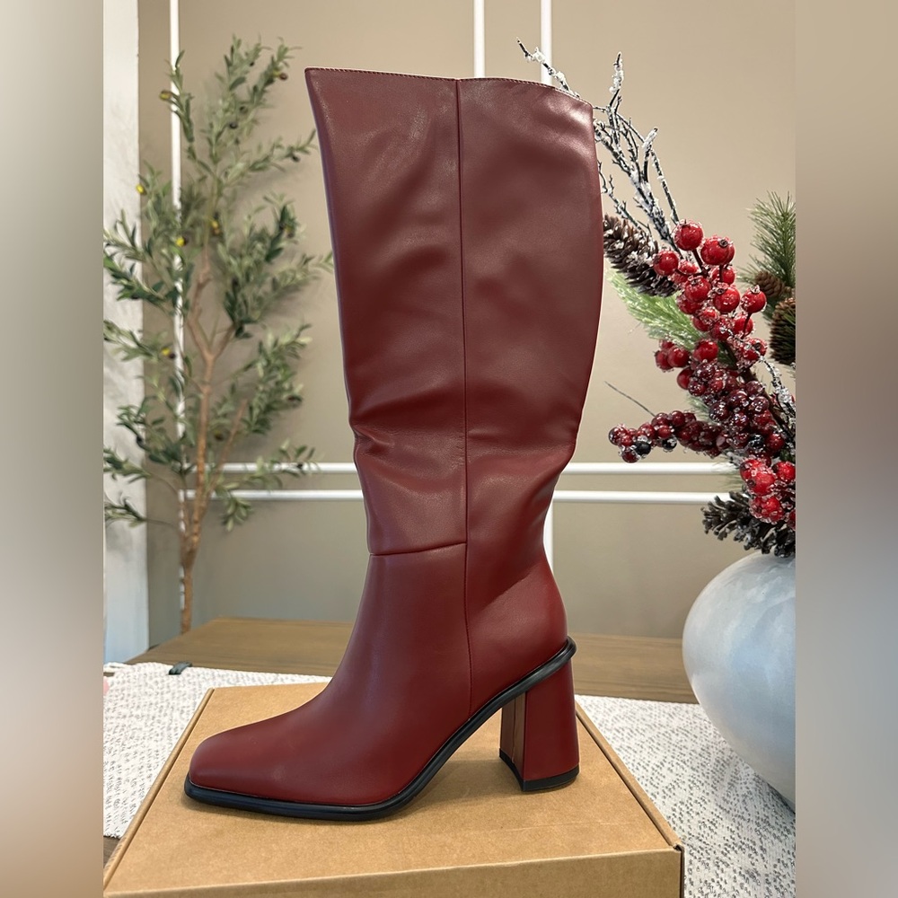 Wine red knee high boots